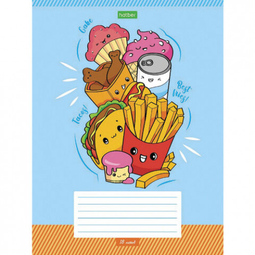 Тетрадь 18 л., HATBER ECO, клетка, обложка картон, Фастфуд пати (5 видов), 18Т5C1