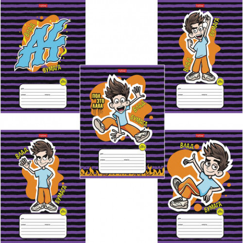 Тетрадь 12 л., HATBER, линия, обложка картон, Влад А4 (5 видов в спайке), 12Т5В2