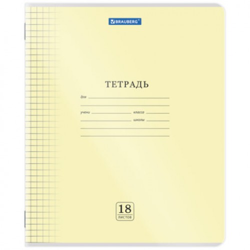 Тетрадь обложка пластик (прозрачный) 18 л., клетка, BRAUBERG Smart Cover, АССОРТИ (в спайке), 405030