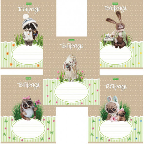 Тетрадь 12 л. HATBER-ECO, клетка, обложка плотная мелованная бумага, Пушистые зверушки, 12Т5C1