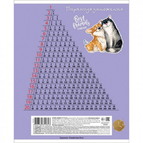 Тетрадь 18 л. HATBER клетка, обложка картон, Из жизни корги (5 видов в спайке),18Т5В1