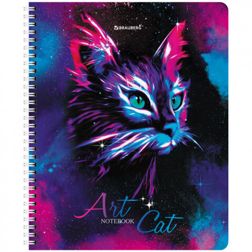 Тетради ДЭК А5 48 л. КОМПЛЕКТ 4 шт., BRAUBERG, гребень, клетка, TWIN лак, Neon Cats, 404660