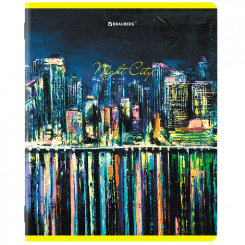 Тетради КОМПЛЕКТ 5 шт. А5, 48 л., BRAUBERG, скоба, клетка, TWIN лак, Night City, 404396