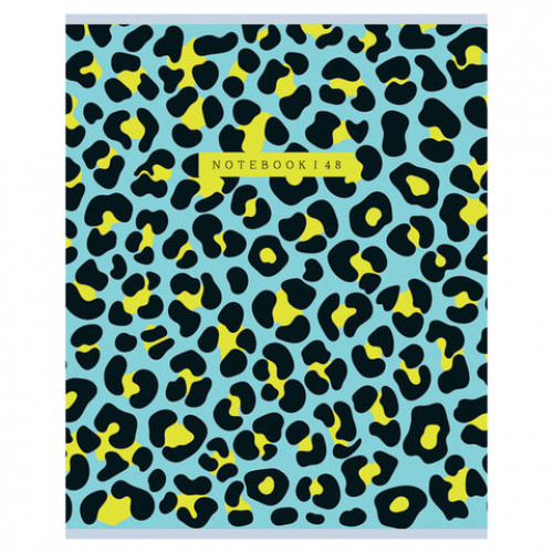 Тетрадь А5 48л. HATBER скоба, клетка, обложка картон, тиснение, LEO-принт (микс в спа, 48Т5тВ1