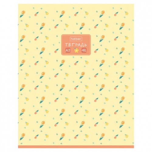 Тетрадь А5 48л. HATBER скоба, клетка, обложка картон, тиснение, Цветочный орнамент (м, 48Т5тВ1
