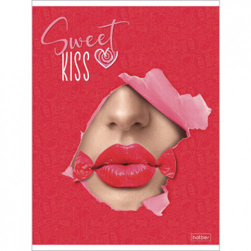 Тетрадь А5, 48 л., HATBER, скоба, клетка, матовая ламинация, 3D-лак, Sweet kiss (5 видов в спайке), 48Т5лолВ1