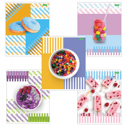 Тетрадь А5, 48 л., HATBER ECO, скоба, клетка, обложка картон, Candy (5 видов), 48Т5C1