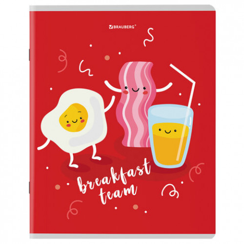 Тетради КОМПЛЕКТ 5 шт. А5, 48 л., BRAUBERG, скоба, клетка, TWIN лак, Funny Food, 404397