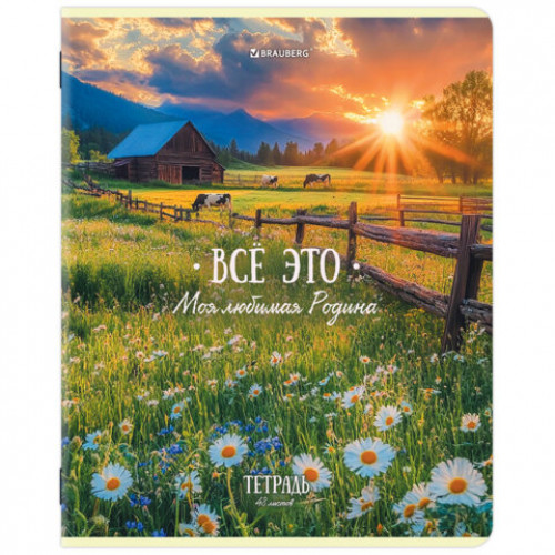 Тетрадь А5, 48 л., BRAUBERG, скоба, клетка, глянцевый лак, Русская природа (микс в спайке), 405651