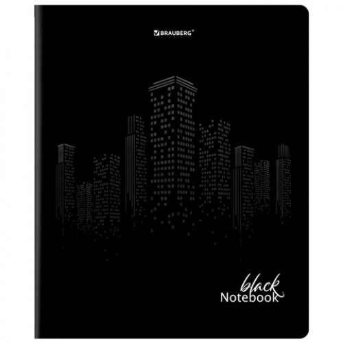 Тетрадь А5, 48 л., BRAUBERG, скоба, клетка, матовая ламинация, выборочный лак, Black, 404375