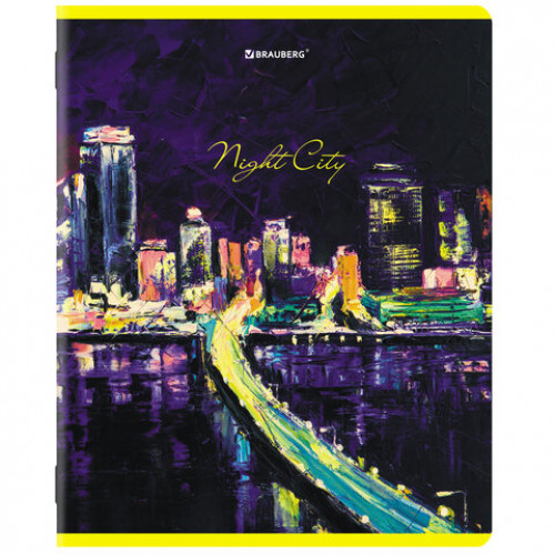 Тетради КОМПЛЕКТ 5 шт. А5, 48 л., BRAUBERG, скоба, клетка, TWIN лак, Night City, 404396