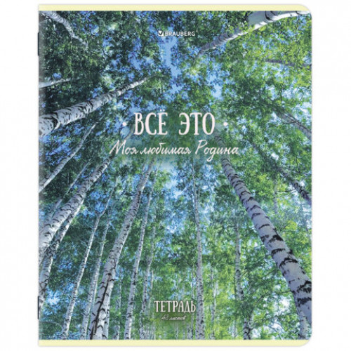 Тетрадь А5, 48 л., BRAUBERG, скоба, клетка, глянцевый лак, Русская природа (микс в спайке), 405651