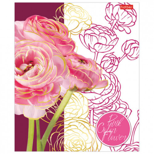 Тетрадь А5, 48 л., HATBER, скоба, клетка, 3D фольга, Painted Flowers (5 видов в спайке), 48Т5лофВ1