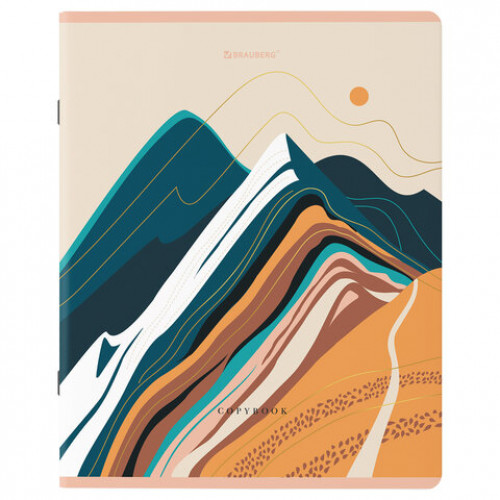 Тетради КОМПЛЕКТ 5 шт. А5, 48 л., BRAUBERG, скоба, клетка, SoftTouch, фольга, Mountains, 404400