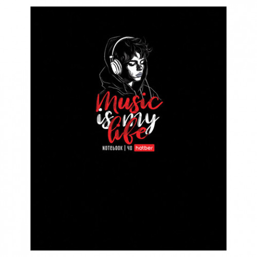 Тетрадь А5 48л. HATBER скоба, клетка, выборочный лак, Music is my life (микс в спайке), 091471, 48Т5вмВ1