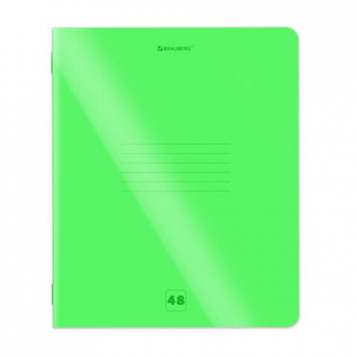Тетрадь пластиковая обложка (НЕОН) А5 48 листов, скоба, клетка, BRAUBERG Smart Cover, ЗЕЛЕНАЯ, 405038