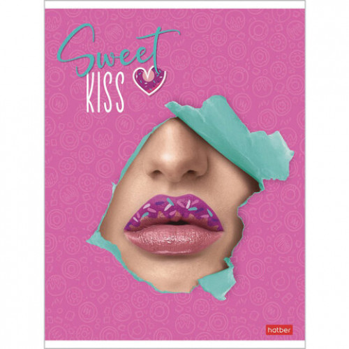 Тетрадь А5, 48 л., HATBER, скоба, клетка, матовая ламинация, 3D-лак, Sweet kiss (5 видов в спайке), 48Т5лолВ1