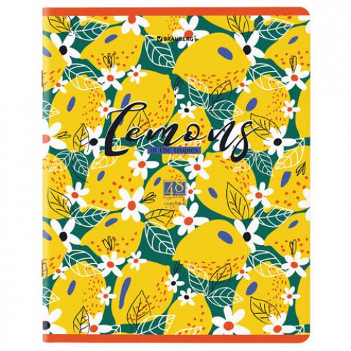Тетради КОМПЛЕКТ 5 шт., А5, 48 л., BRAUBERG, скоба, клетка, матовая ламинация, лак, Lemons, 404394