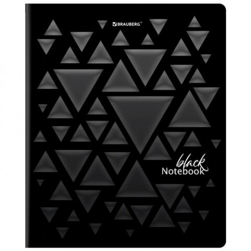Тетрадь А5, 48 л., BRAUBERG, скоба, клетка, матовая ламинация, выборочный лак, Black, 404375