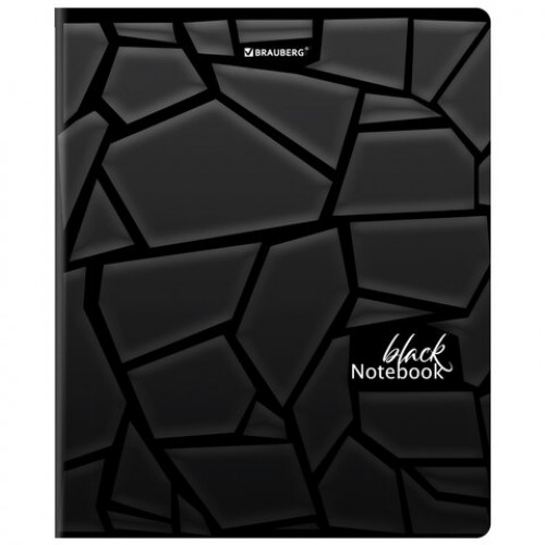 Тетрадь А5, 48 л., BRAUBERG, скоба, клетка, матовая ламинация, выборочный лак, Black, 404375