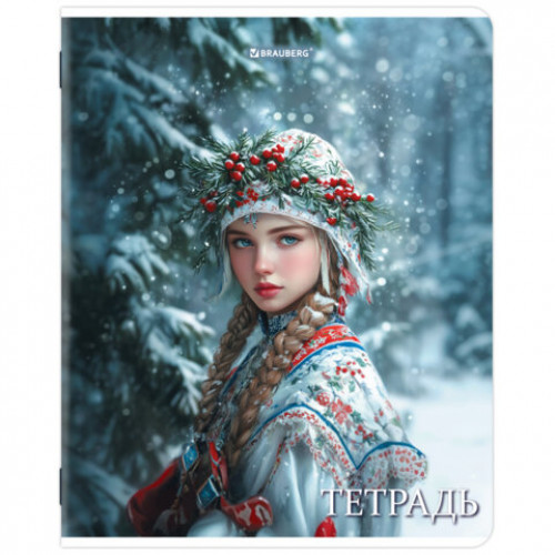 Тетрадь А5, 48 л., BRAUBERG, скоба, клетка, глянцевый лак, Русская красавица (микс в спайке), 405649