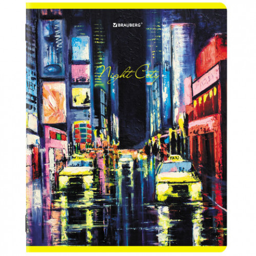 Тетради КОМПЛЕКТ 5 шт. А5, 48 л., BRAUBERG, скоба, клетка, TWIN лак, Night City, 404396