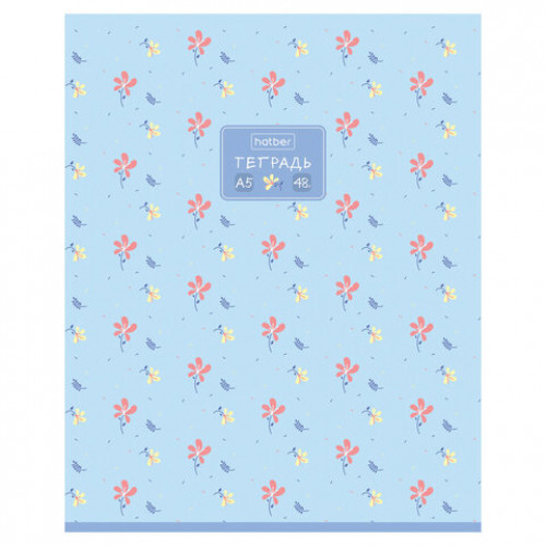 Тетрадь А5 48л. HATBER скоба, клетка, обложка картон, тиснение, Цветочный орнамент (м, 48Т5тВ1