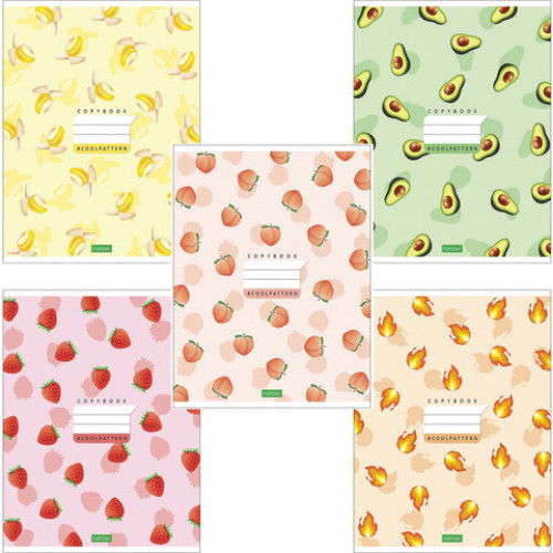 Тетрадь А5, 48 л., HATBER-ECO, скоба, линия, обложка картон, Coolpattern (5 видов), 48Т5C2