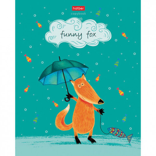 Тетрадь А5 48 л. HATBER скоба, клетка, матовая ламинация, Funny fox (5 видов в спайке), 48Т5лВ1