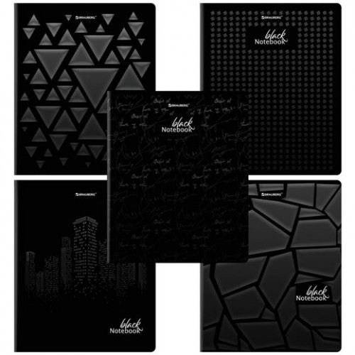 Тетрадь А5, 48 л., BRAUBERG, скоба, клетка, матовая ламинация, выборочный лак, Black, 404375