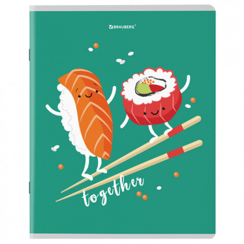Тетради КОМПЛЕКТ 5 шт. А5, 48 л., BRAUBERG, скоба, клетка, TWIN лак, Funny Food, 404397