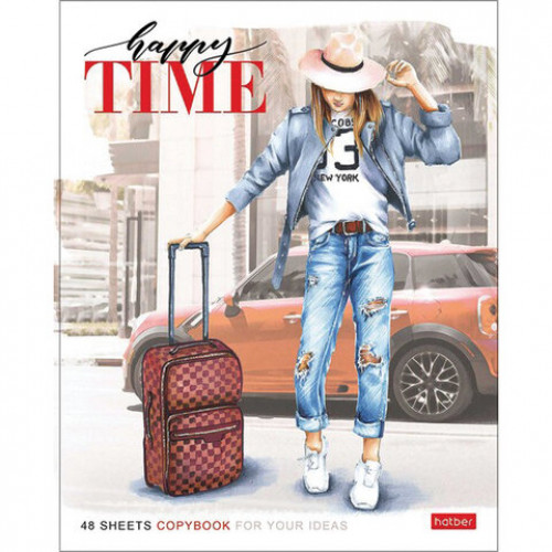 Тетрадь А5, 48 л., HATBER, скоба, клетка, матовая ламинация, Happy time (5 видов в спайке), 48Т5лВ1