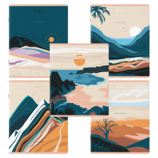 Тетради КОМПЛЕКТ 5 шт. А5, 48 л., BRAUBERG, скоба, клетка, SoftTouch, фольга, Mountains, 404400