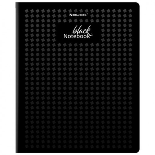 Тетрадь А5, 48 л., BRAUBERG, скоба, клетка, матовая ламинация, выборочный лак, Black, 404375