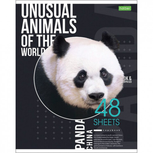 Тетрадь А5 48 л. HATBER-ECO, скоба, клетка, обложка картон, Animals, 48Т5C1