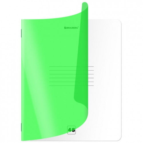 Тетрадь пластиковая обложка (НЕОН) А5 48 листов, скоба, клетка, BRAUBERG Smart Cover, ЗЕЛЕНАЯ, 405038