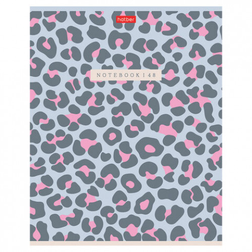 Тетрадь А5 48л. HATBER скоба, клетка, обложка картон, тиснение, LEO-принт (микс в спа, 48Т5тВ1