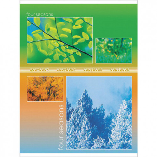 Тетрадь А5, 48 л., HATBER-ECO, скоба, офсет №2 ЭКОНОМ, клетка, обложка картон, Seasons, 48Т5D1