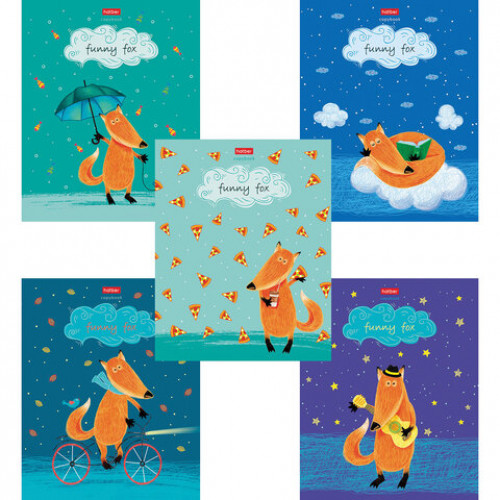 Тетрадь А5 48 л. HATBER скоба, клетка, матовая ламинация, Funny fox (5 видов в спайке), 48Т5лВ1
