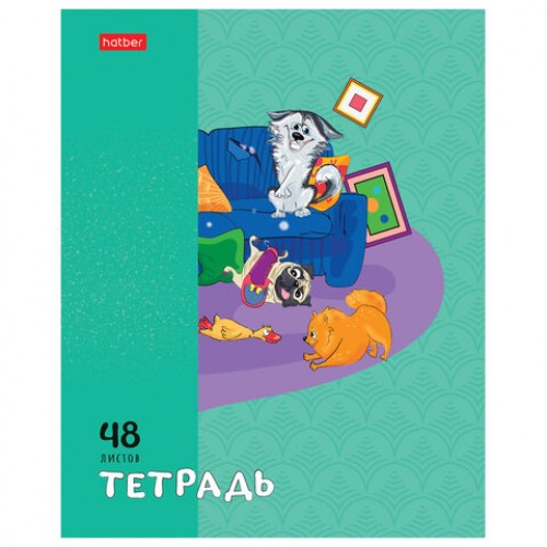 Тетрадь А5 48 л., HATBER скоба, клетка, обложка картон, Dog mafia (микс в спайке), 48Т5В1