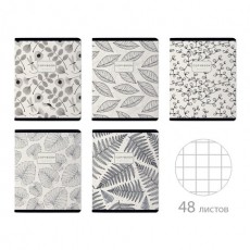 Тетрадь А5, 48 л., BRUNO VISCONTI, скоба, клетка, Soft-Touch, фольга, BLACK&WHITE.FLORA (5 видов), 7-48-1369