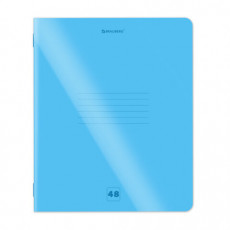 Тетрадь пластиковая обложка (НЕОН) А5 48 листов, скоба, клетка, BRAUBERG Smart Cover, СИНЯЯ, 405039