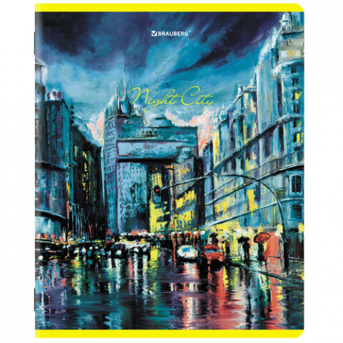 Тетради КОМПЛЕКТ 5 шт. А5, 48 л., BRAUBERG, скоба, клетка, TWIN лак, Night City, 404396