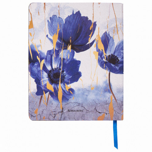 Тетрадь А5 (168х208 мм), 80 л., сшивка, клетка, под кожу, BRAUBERG VISTA, Blue flowers, 403920