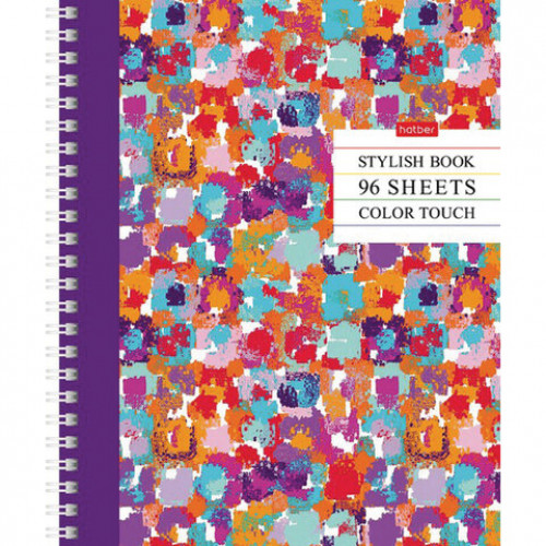 Тетрадь А5, 96 л., HATBER, гребень, клетка, глянцевая ламинация, Color touch, 96Т5лВ1гр