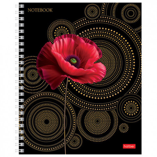 Тетрадь А5 96л. HATBER гребень, клетка, матовая ламинация, 3D фольга, Золотая гармони, 96Т5лофВ1гр