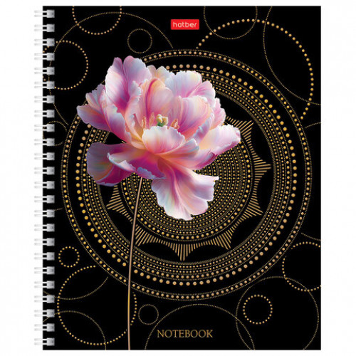 Тетрадь А5 96л. HATBER гребень, клетка, матовая ламинация, 3D фольга, Золотая гармони, 96Т5лофВ1гр