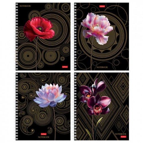 Тетрадь А5 96л. HATBER гребень, клетка, матовая ламинация, 3D фольга, Золотая гармони, 96Т5лофВ1гр