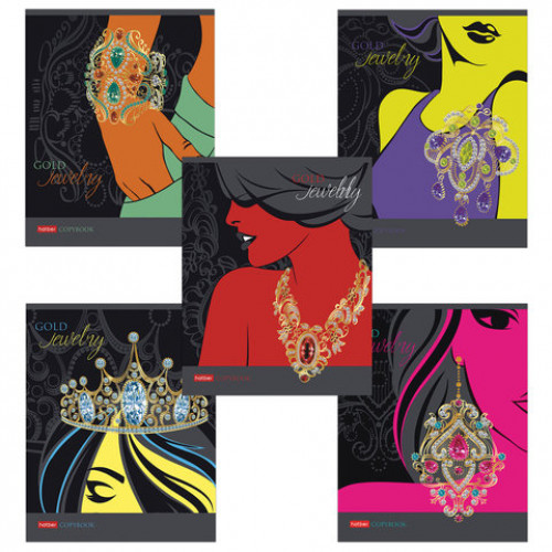 Тетрадь, А5, 96 л., HATBER, скоба, клетка, фольга, конгрев, выборочный лак, Gold jewelry (5 видов), 96Т5КфвлВ1