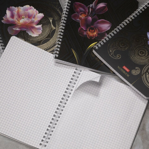 Тетрадь А5 96л. HATBER гребень, клетка, матовая ламинация, 3D фольга, Золотая гармони, 96Т5лофВ1гр